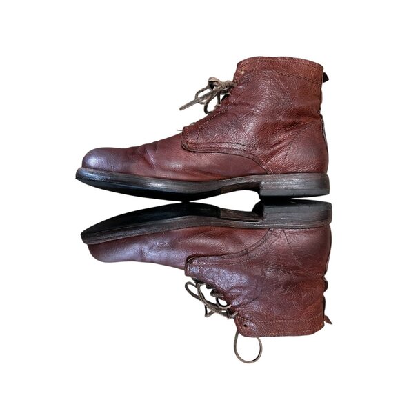 FRYE Leather Combat Boots Men 8.5 Brown Lace Up Distressed Office Vibram Outsole - Picture 14 of 16